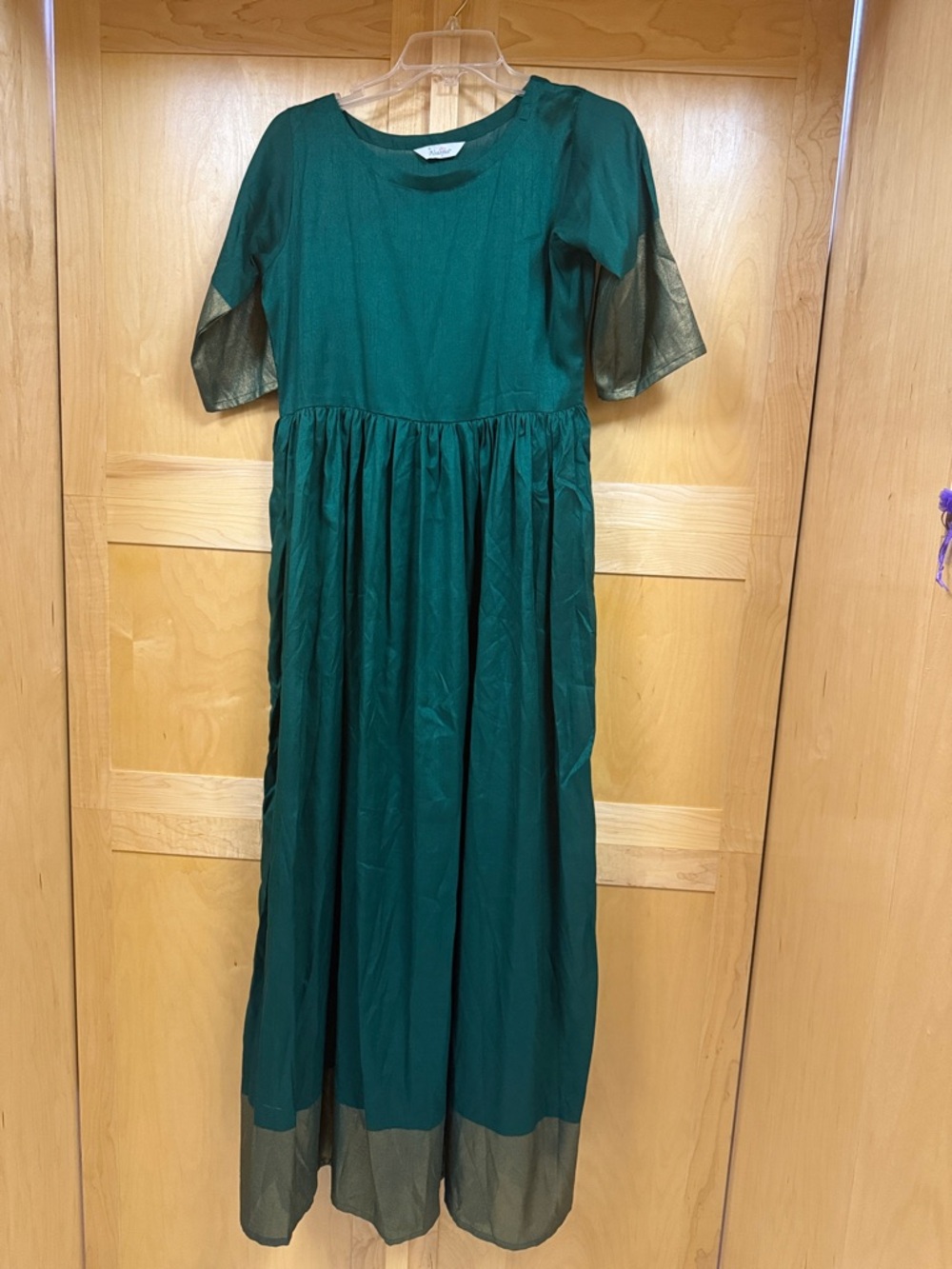 Womens Emerald Green Long Sleeve Anarkali Dress